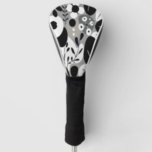Elegant Black & White Abstract Floral Pattern Golf Head Cover
