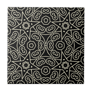 Elegant Black & White Abstract Geometric Pattern  Ceramic Tile