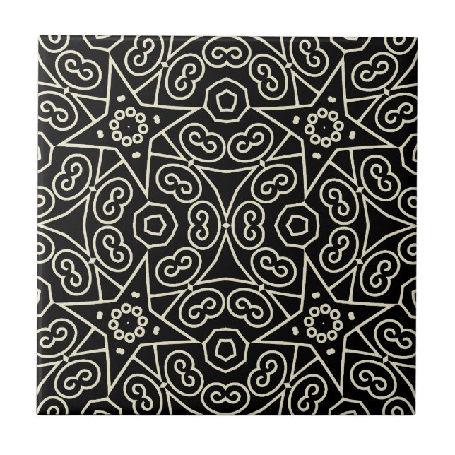Elegant Black & White Abstract Geometric Pattern  Ceramic Tile (Front)
