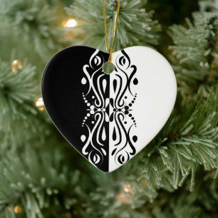 Elegant Black & White Abstract Harlequin Style Ceramic Ornament