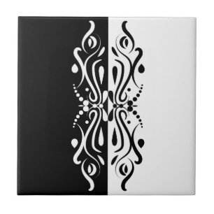 Elegant Black & White Abstract Harlequin Style Ceramic Tile