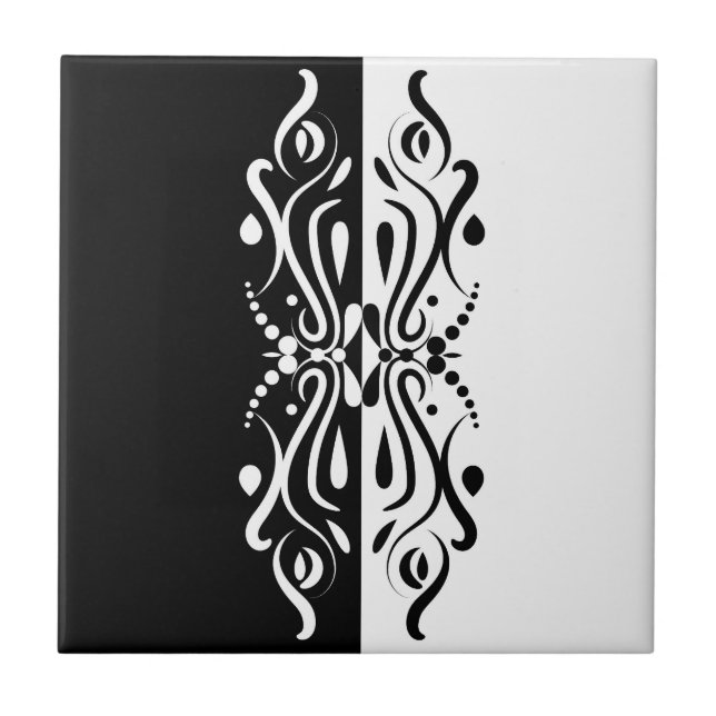 Elegant Black & White Abstract Harlequin Style Ceramic Tile (Front)