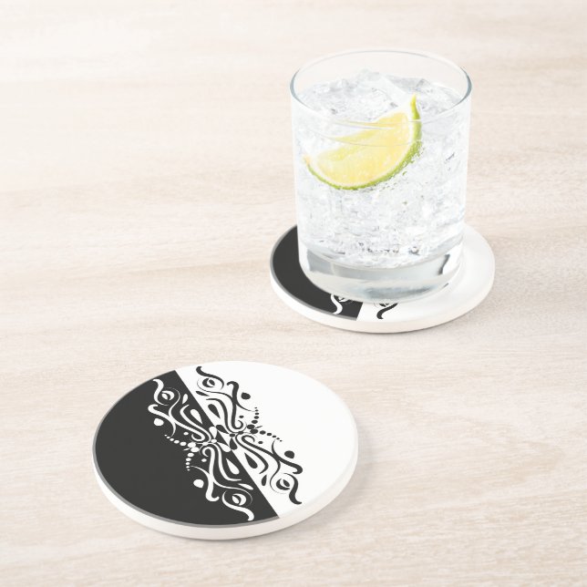 Elegant Black & White Abstract Harlequin Style Coaster (Side)