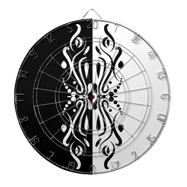 Elegant Black & White Abstract Harlequin Style Dartboard (Front)