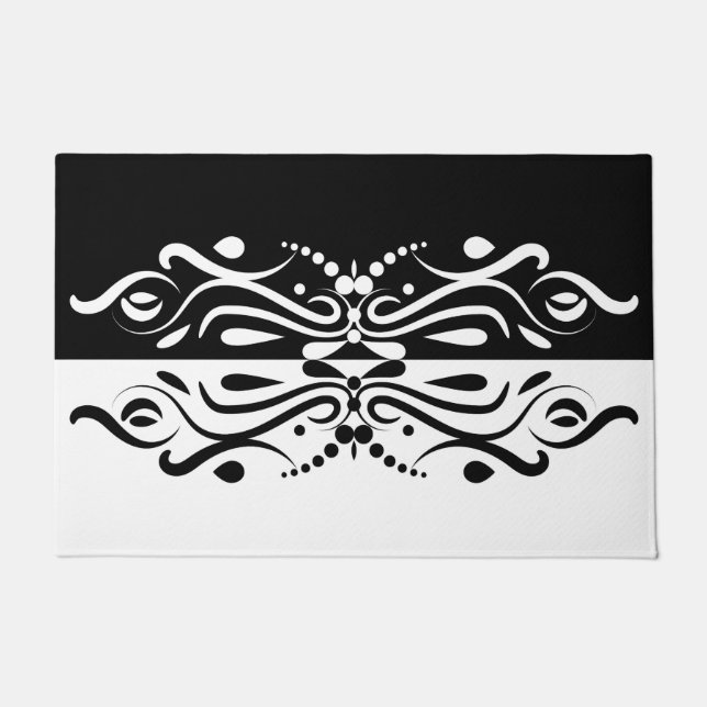 Elegant Black & White Abstract Harlequin Style Doormat (Front)