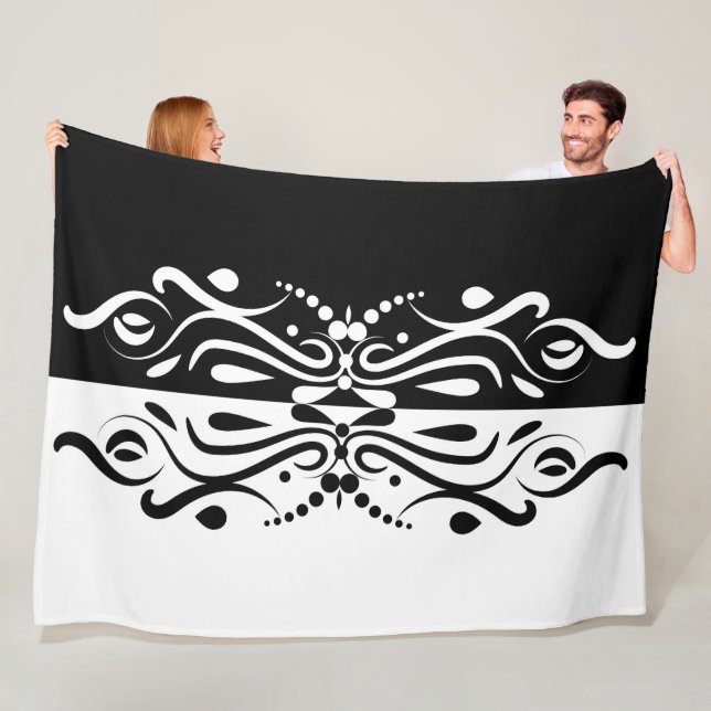Elegant Black & White Abstract Harlequin Style Fleece Blanket (In Situ)