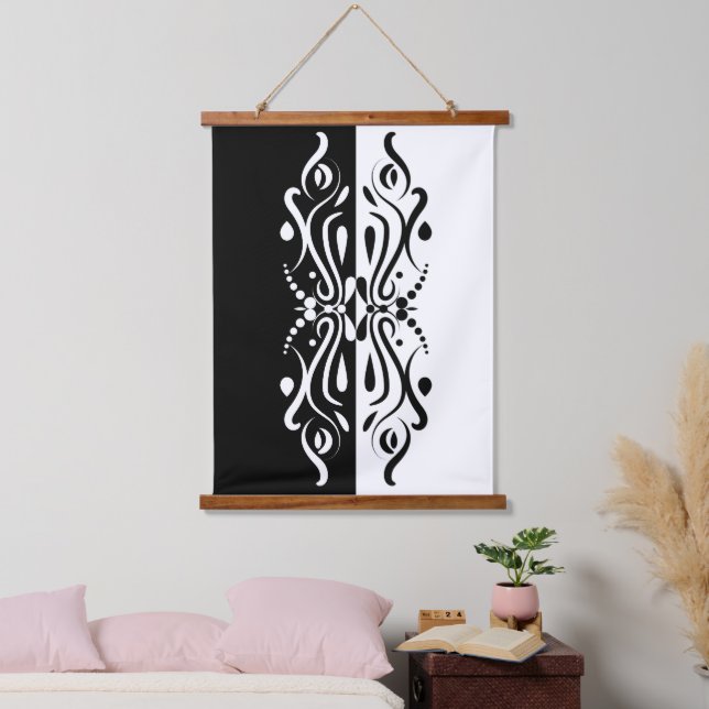 Elegant Black & White Abstract Harlequin Style Hanging Tapestry (Bedroom)