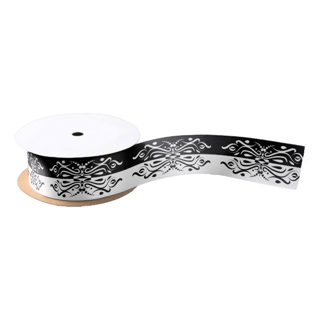 Elegant Black & White Abstract Harlequin Style Satin Ribbon (Spool)