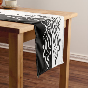 Elegant Black & White Abstract Harlequin Style Short Table Runner