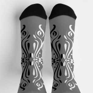 Elegant Black & White Abstract Harlequin Style Socks