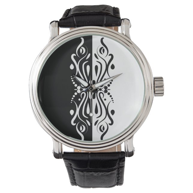 Elegant Black & White Abstract Harlequin Style Watch (Front)
