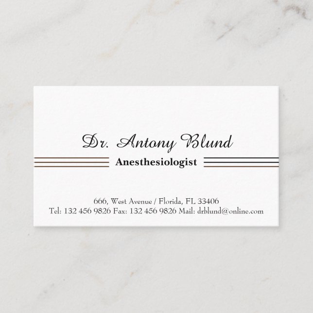 Elegant Black&White Abstract Line Anaesthesiologis Business Card (Front)
