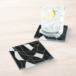 Elegant black &white abstract pattern glass coaster