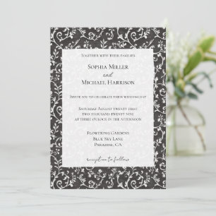 Elegant Black White Abstract Wedding Invitation