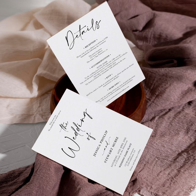 Elegant black white all in one calligraphy wedding invitation (Creator Uploaded)