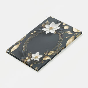 Elegant Black White and Gold Floral Wreath Wedding Post-it Notes