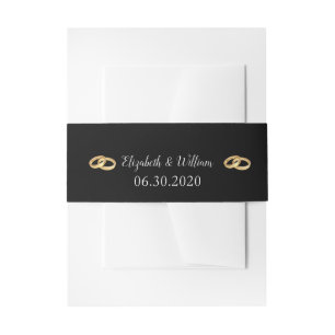 Elegant Black White and Gold Wedding Rings & Names Invitation Belly Band