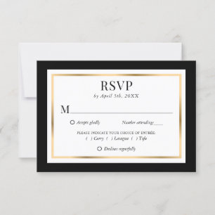 Elegant Black White and Gold Wedding RSVP Card
