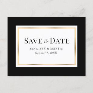 Elegant Black White and Gold Wedding Save The Date Announcement Postcard