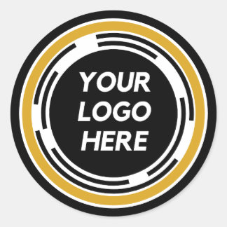 Elegant Black, White and Gold Your Logo Here Classic Round Sticker
