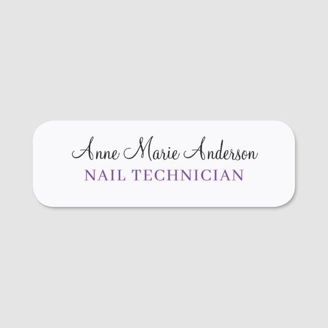Elegant Black White and Purple Professional Name  Tag (Front)