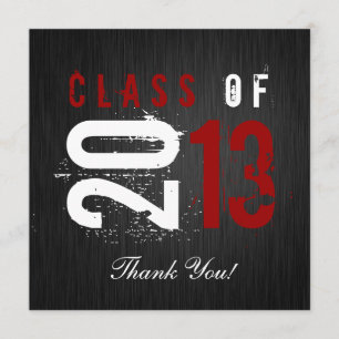 Elegant Black, White and Red Graduation Thank You Card