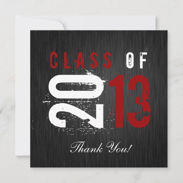 Elegant Black, White and Red Graduation Thank You Card (Front)