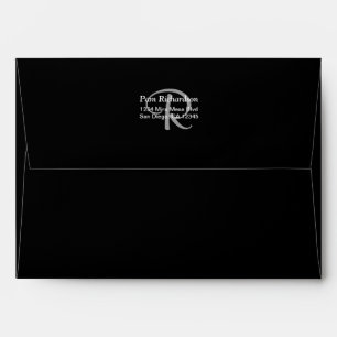 Elegant Black White and Silver Grey Monogrammed Envelope