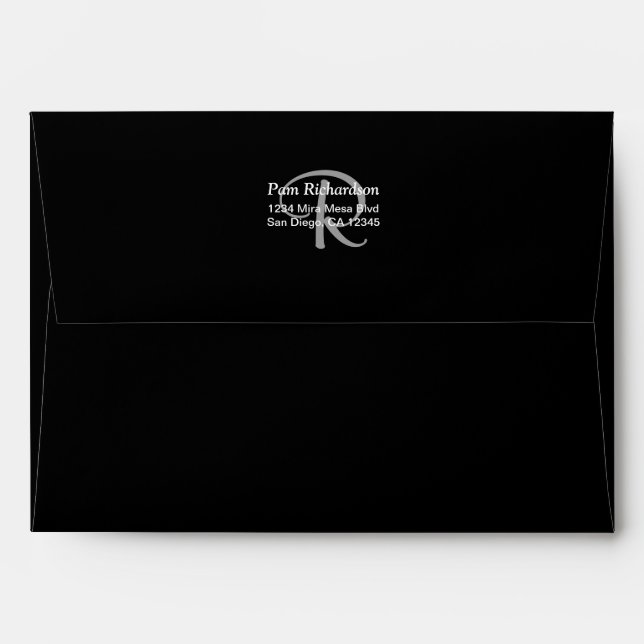 Elegant Black White and Silver Grey Monogrammed Envelope (Back (Top Flap))