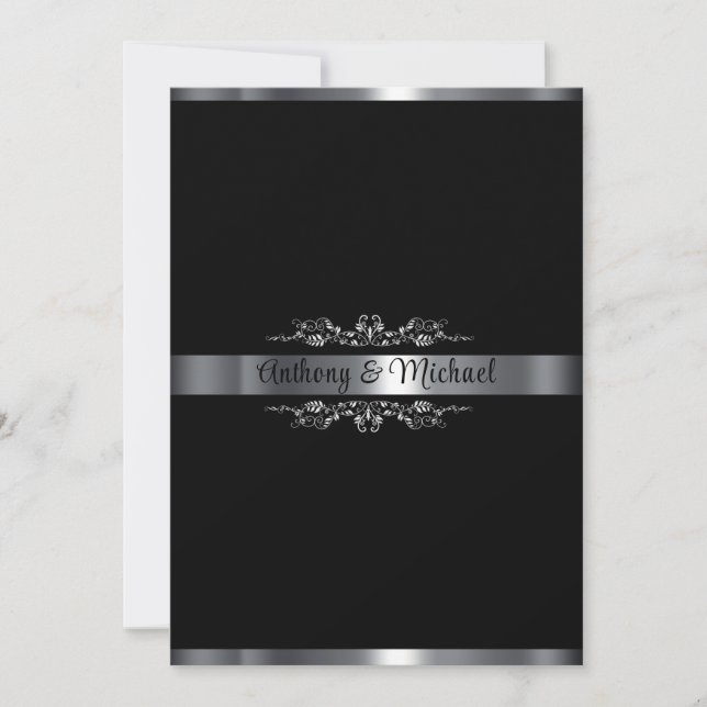 Elegant Black, White and Silver Invitation (Front)