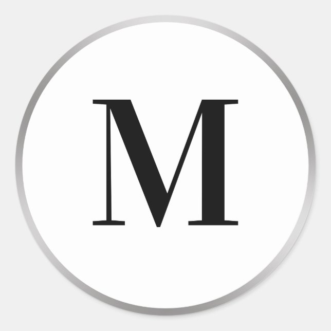 Elegant Black White and Silver Monogram Template Classic Round Sticker (Front)