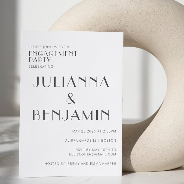 Elegant Black White Art Deco Engagement Party Invitation (Creator Uploaded)
