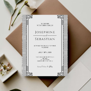 Elegant Black & White Art Deco Minimalist Wedding Invitation