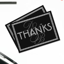 Elegant Black & White Art Deco Monogram Thanks