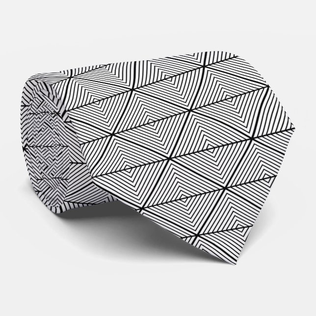 elegant black white art Deco pattern neck tie (Rolled)