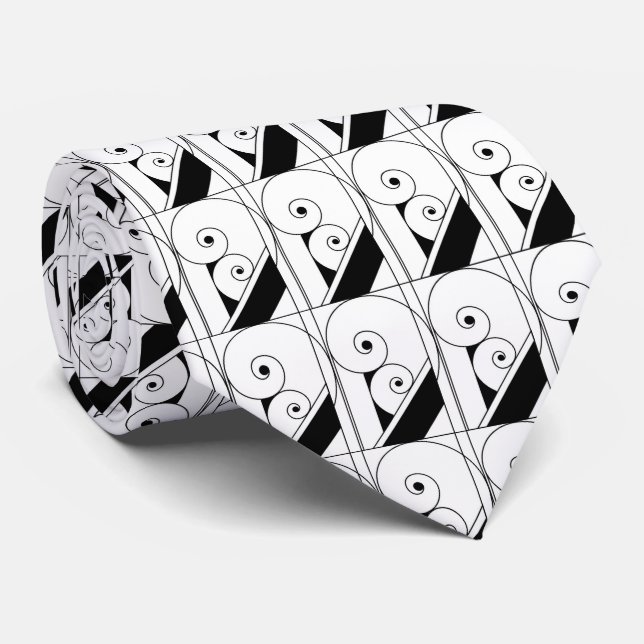 elegant black white art Deco pattern  Tie (Rolled)