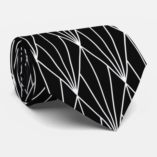 elegant black white art Deco pattern  Tie (Rolled)