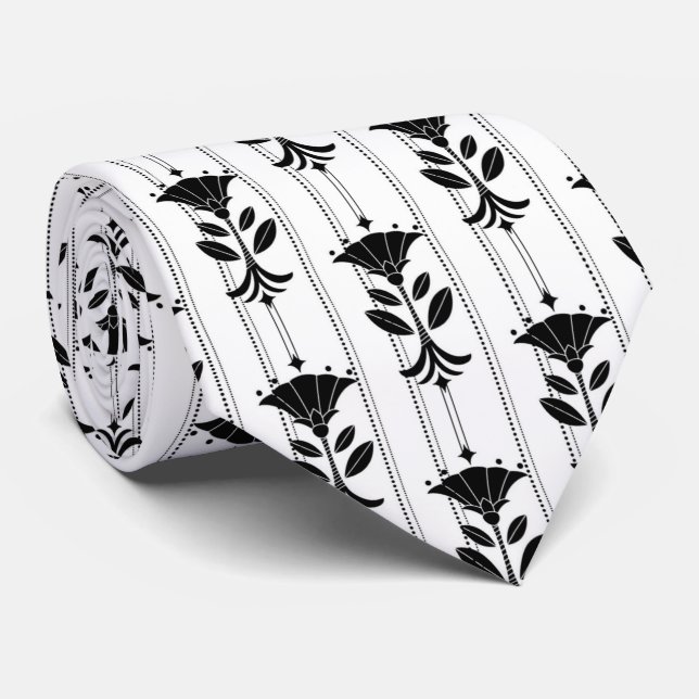 elegant black white art Deco pattern  Tie (Rolled)