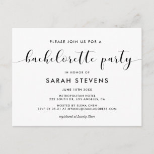 Elegant black white Bachelorette Party invitation Postcard