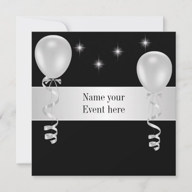 Elegant Black White Balloons Special Event Invitation (Front)