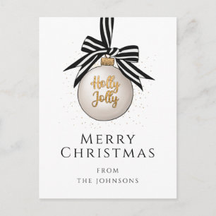 Elegant Black White Bauble Merry Christmas Postcard