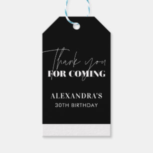 Elegant Black White Birthday Thank You Gift Tags