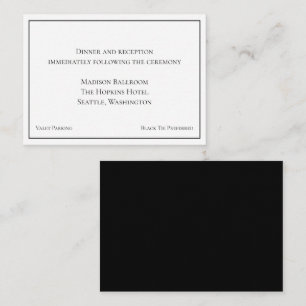 Elegant Black & White Black Tie Wedding Reception Enclosure Card