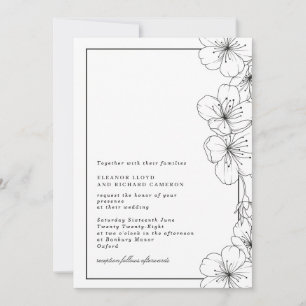 Elegant Black & White Blossom Floral Wedding Invitation