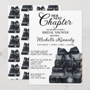 Elegant Black & White Book Themed Bridal Shower Invitation