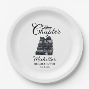 Elegant Black & White Book Themed Bridal Shower Paper Plate