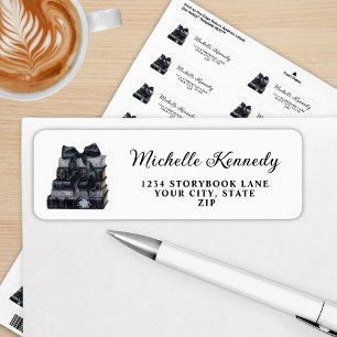 Elegant Black & White Book Themed Bridal Shower  Return Address Label