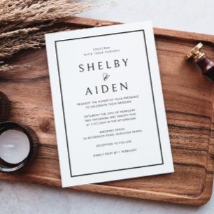 Elegant Black & White Border Modern Wedding Invitation