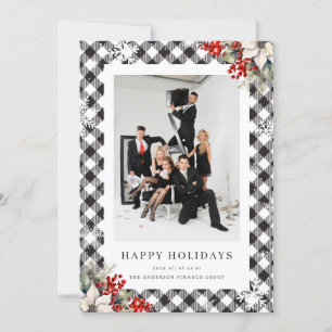 Elegant Black White Botanical Photo Business Holiday Card