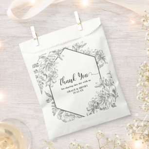 Elegant Black White Botanical Thank You Wedding  Favour Bag